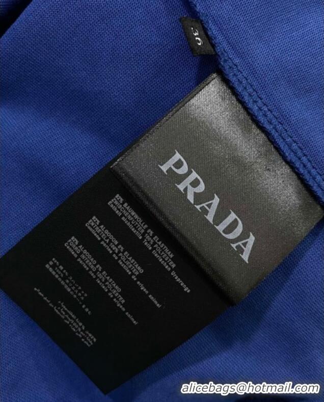 Famous Brand Prada Cotton T-Shirt 0306 Navy Blue 2025