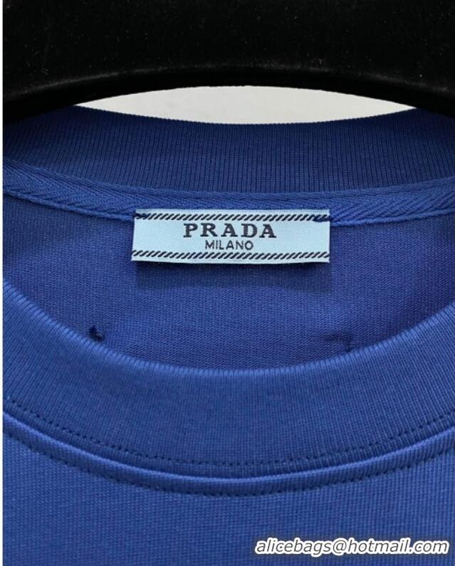 Famous Brand Prada Cotton T-Shirt 0306 Navy Blue 2025