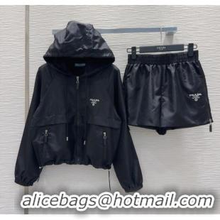 Top Design Prada Jacket and Shorts Set C0306027 Black 2025