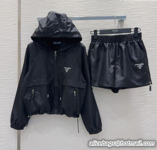 Top Design Prada Jacket and Shorts Set C0306027 Black 2025