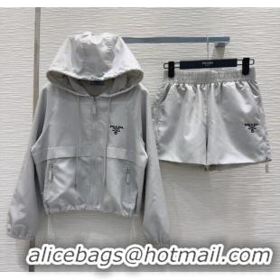 Pretty Style Prada Jacket and Shorts Set C0306027 Light Grey 2025