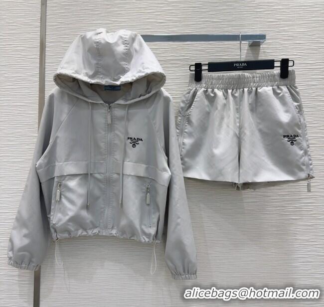 Pretty Style Prada Jacket and Shorts Set C0306027 Light Grey 2025