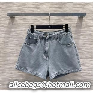 Affordable Price Fendi Cotton Washed Denim Shorts C030606 Blue 2025