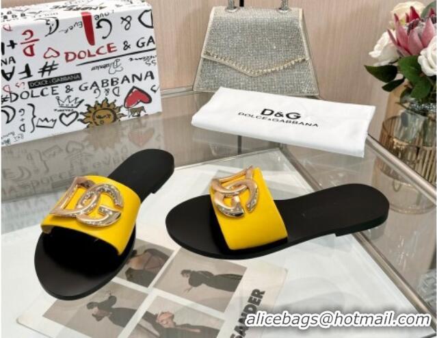 Perfect Dolce & Gabbana DG Calfskin Flat Slides Sandals Yellow 50224035