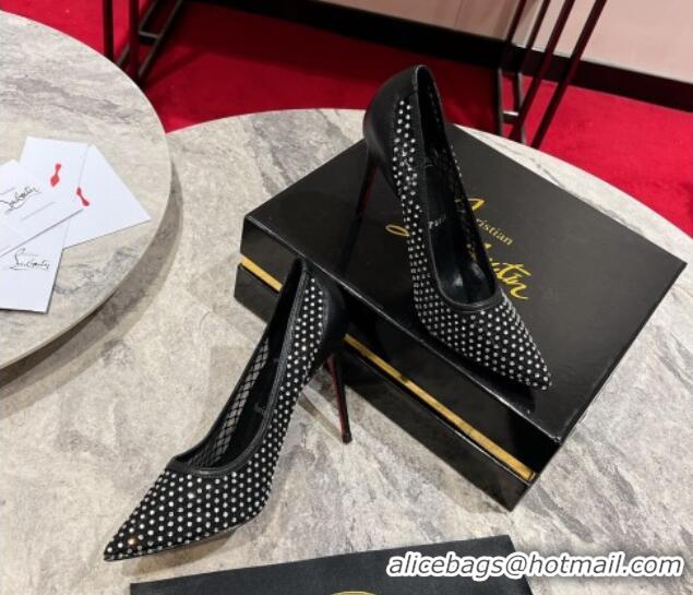 Grade Quality Christian Louboutin Apostropha Mesh Strass Pumps 10cm Black 0220033