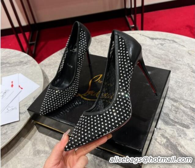 Grade Quality Christian Louboutin Apostropha Mesh Strass Pumps 10cm Black 0220033