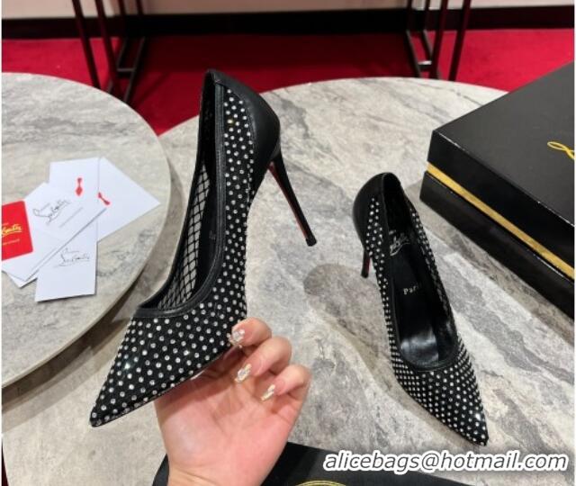 Grade Quality Christian Louboutin Apostropha Mesh Strass Pumps 10cm Black 0220033