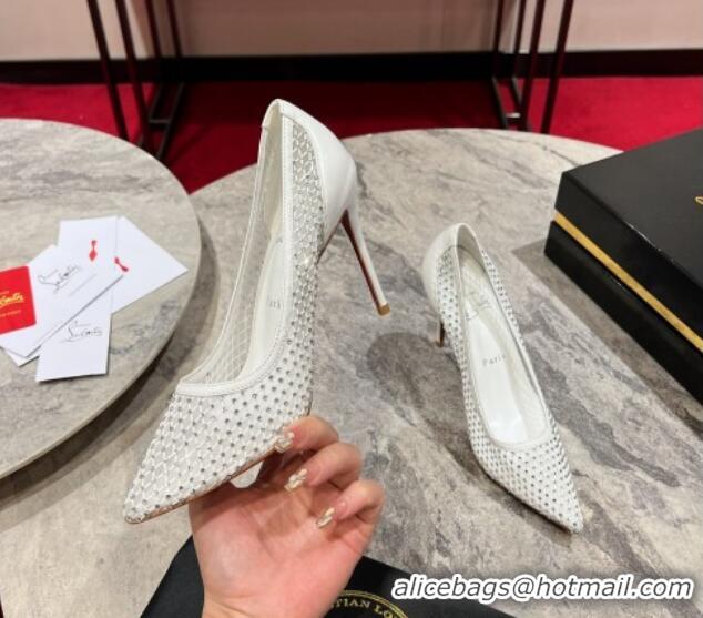 Sophisticated Christian Louboutin Apostropha Mesh Strass Pumps 10cm White 0220034