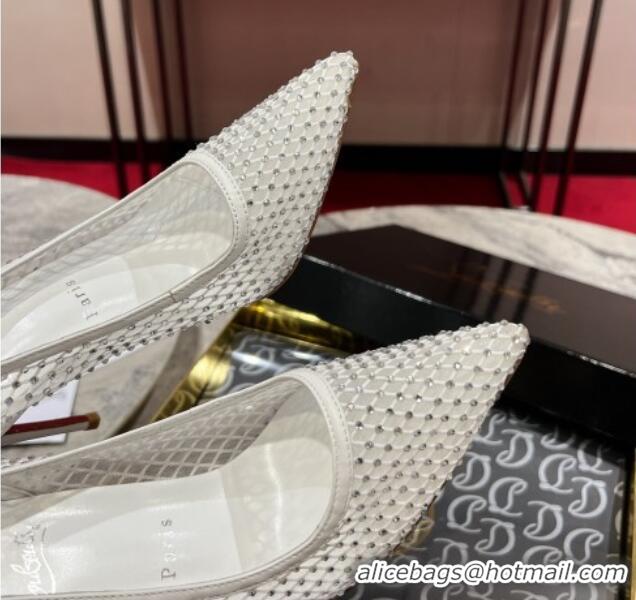 Sophisticated Christian Louboutin Apostropha Mesh Strass Pumps 10cm White 0220034