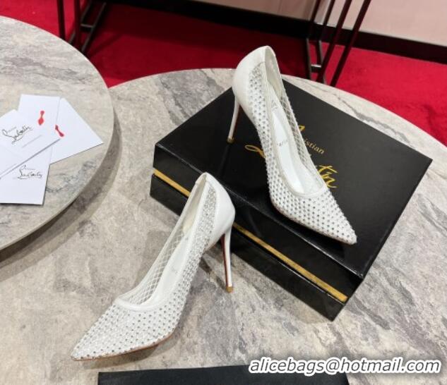 Sophisticated Christian Louboutin Apostropha Mesh Strass Pumps 10cm White 0220034