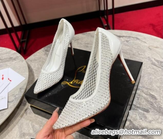 Sophisticated Christian Louboutin Apostropha Mesh Strass Pumps 10cm White 0220034