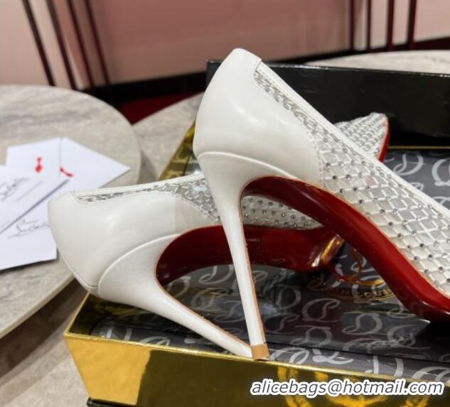 Sophisticated Christian Louboutin Apostropha Mesh Strass Pumps 10cm White 0220034