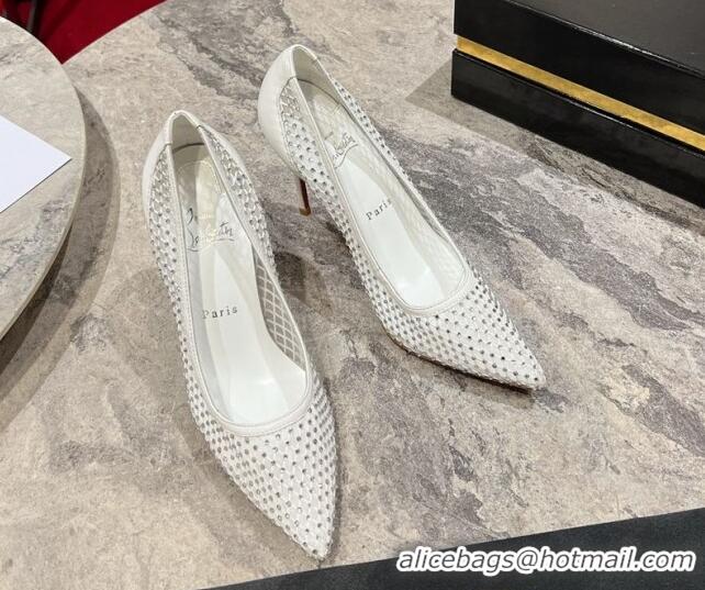 Sophisticated Christian Louboutin Apostropha Mesh Strass Pumps 10cm White 0220034