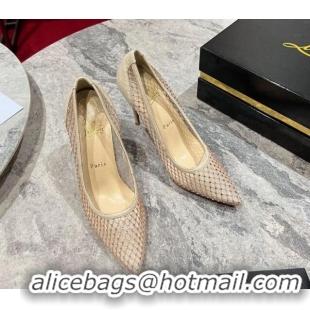 Duplicate Christian Louboutin Apostropha Mesh Strass Pumps 10cm Beige 0220035