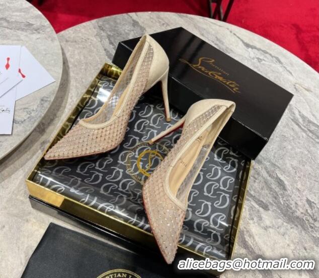 Duplicate Christian Louboutin Apostropha Mesh Strass Pumps 10cm Beige 0220035