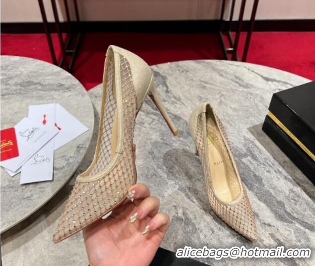 Duplicate Christian Louboutin Apostropha Mesh Strass Pumps 10cm Beige 0220035