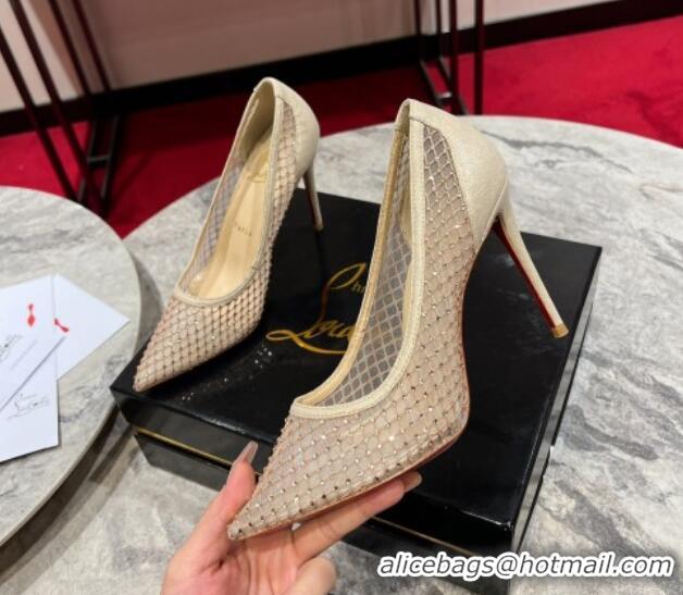 Duplicate Christian Louboutin Apostropha Mesh Strass Pumps 10cm Beige 0220035