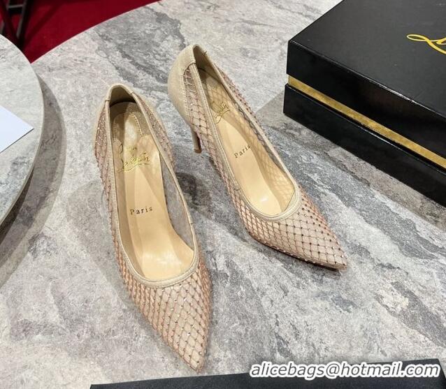 Duplicate Christian Louboutin Apostropha Mesh Strass Pumps 10cm Beige 0220035