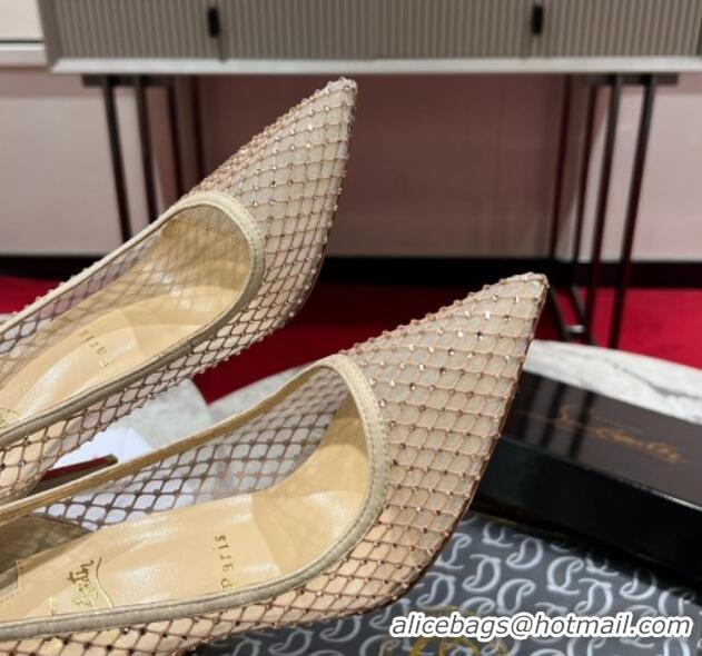 Duplicate Christian Louboutin Apostropha Mesh Strass Pumps 10cm Beige 0220035