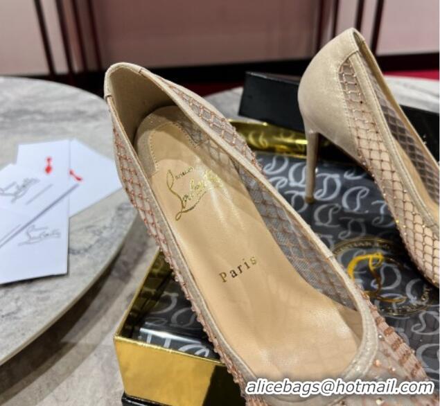 Duplicate Christian Louboutin Apostropha Mesh Strass Pumps 10cm Beige 0220035