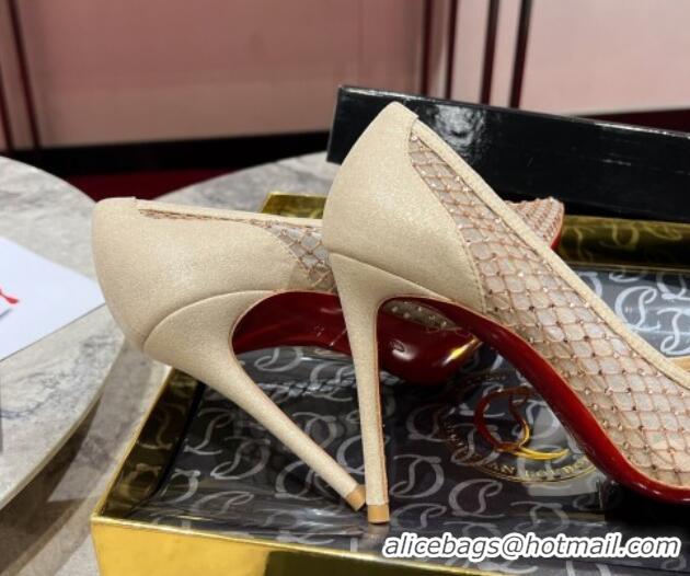 Duplicate Christian Louboutin Apostropha Mesh Strass Pumps 10cm Beige 0220035