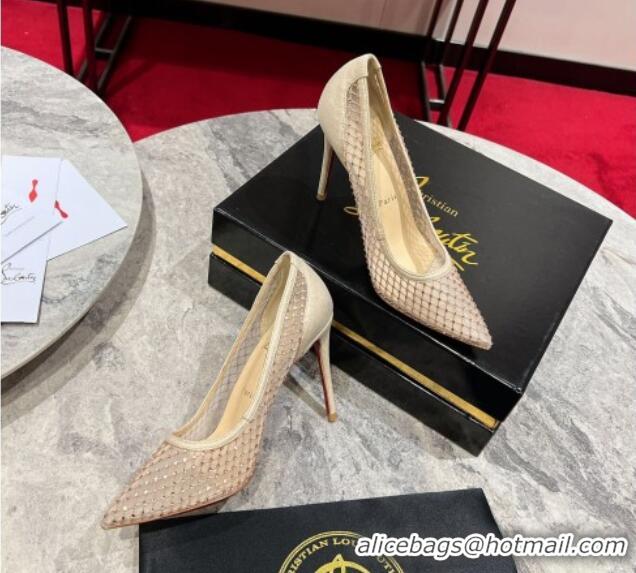 Duplicate Christian Louboutin Apostropha Mesh Strass Pumps 10cm Beige 0220035