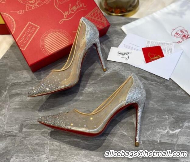 Shop Duplicate Christian Louboutin Follies Mesh Strass Pumps 10cm Silver 0220037