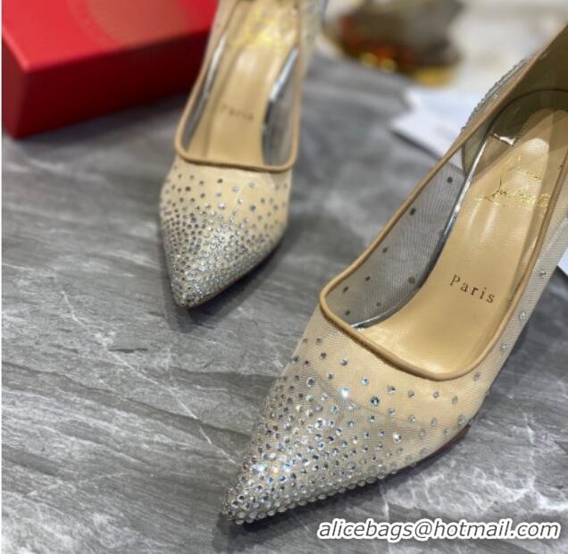 Shop Duplicate Christian Louboutin Follies Mesh Strass Pumps 10cm Silver 0220037