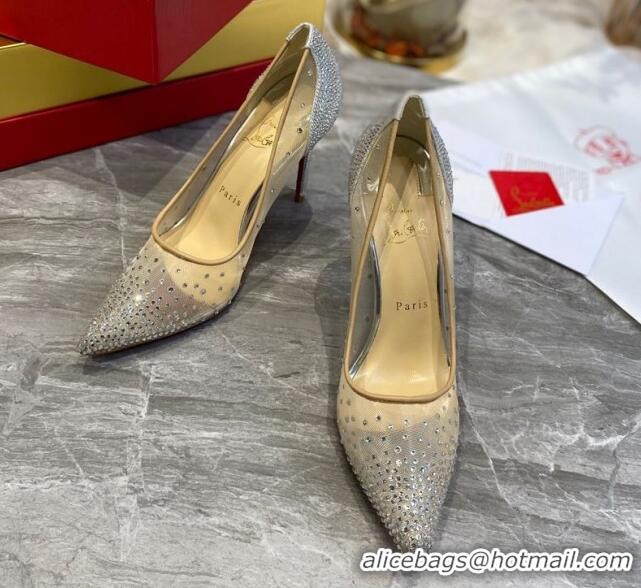 Shop Duplicate Christian Louboutin Follies Mesh Strass Pumps 10cm Silver 0220037