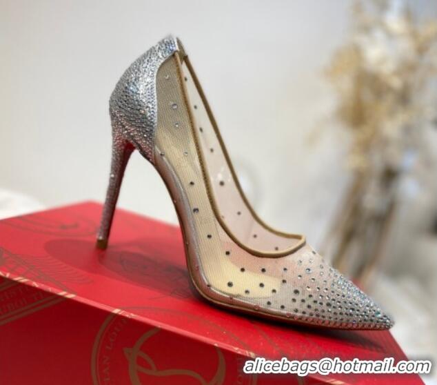 Shop Duplicate Christian Louboutin Follies Mesh Strass Pumps 10cm Silver 0220037