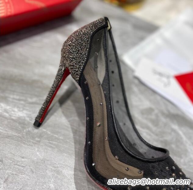 Perfect Christian Louboutin Follies Mesh Strass Pumps 10cm Gunmetal 0220038