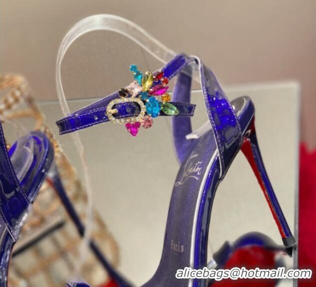 Good Product Christian Louboutin Goldie Joli Laminated Leather Heel Sandals 10cm Purple 0220042