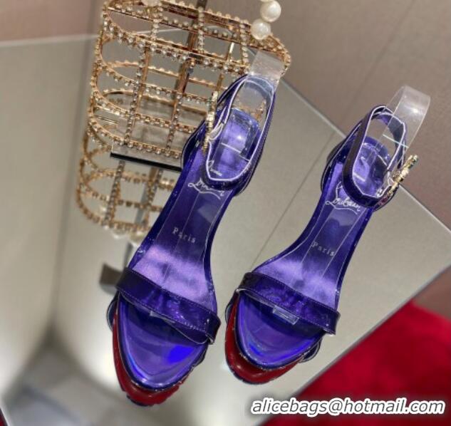 Good Product Christian Louboutin Goldie Joli Laminated Leather Heel Sandals 10cm Purple 0220042