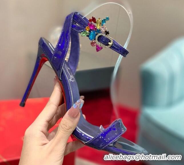 Good Product Christian Louboutin Goldie Joli Laminated Leather Heel Sandals 10cm Purple 0220042