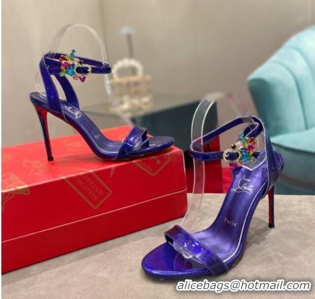 Good Product Christian Louboutin Goldie Joli Laminated Leather Heel Sandals 10cm Purple 0220042