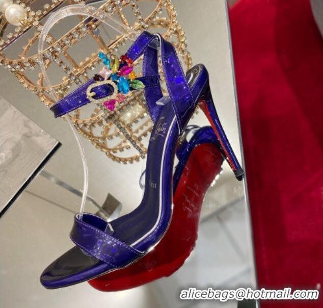 Good Product Christian Louboutin Goldie Joli Laminated Leather Heel Sandals 10cm Purple 0220042