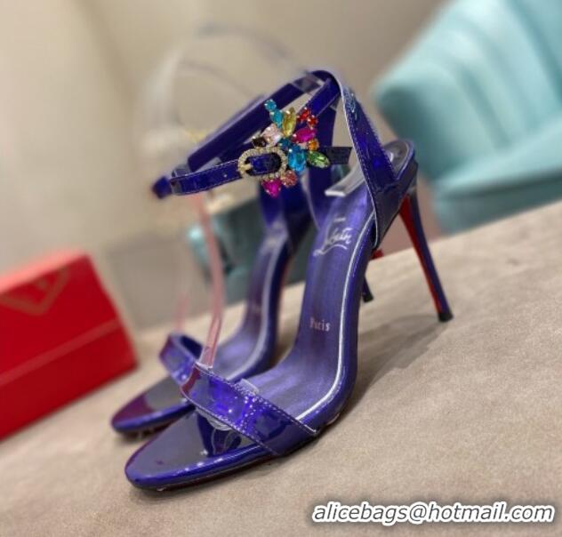 Good Product Christian Louboutin Goldie Joli Laminated Leather Heel Sandals 10cm Purple 0220042