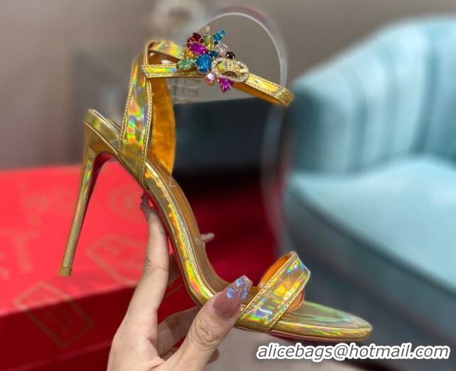 Buy Luxury Christian Louboutin Goldie Joli Laminated Leather Heel Sandals 10cm Gold Yellow 0220043