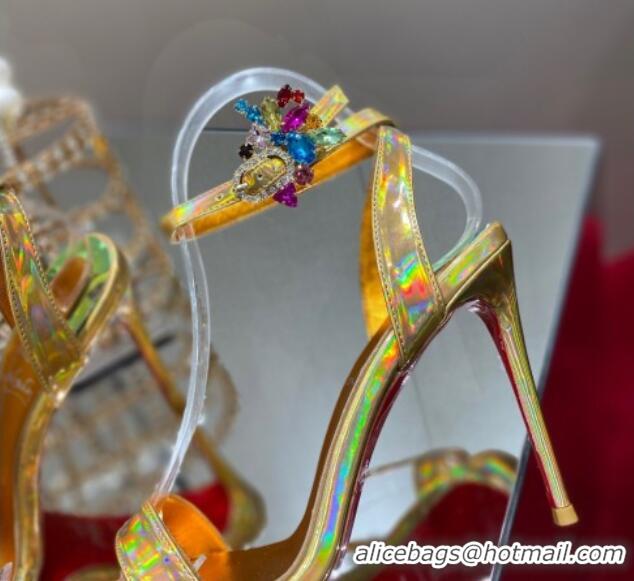 Buy Luxury Christian Louboutin Goldie Joli Laminated Leather Heel Sandals 10cm Gold Yellow 0220043