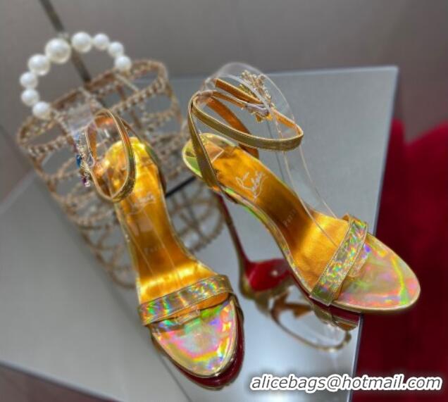 Buy Luxury Christian Louboutin Goldie Joli Laminated Leather Heel Sandals 10cm Gold Yellow 0220043