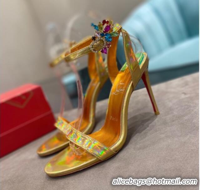 Buy Luxury Christian Louboutin Goldie Joli Laminated Leather Heel Sandals 10cm Gold Yellow 0220043