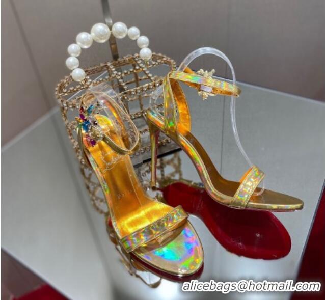 Buy Luxury Christian Louboutin Goldie Joli Laminated Leather Heel Sandals 10cm Gold Yellow 0220043