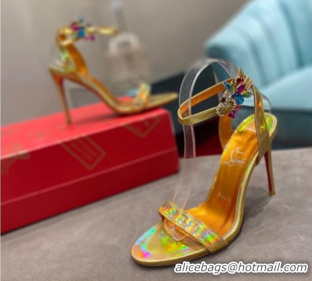 Buy Luxury Christian Louboutin Goldie Joli Laminated Leather Heel Sandals 10cm Gold Yellow 0220043