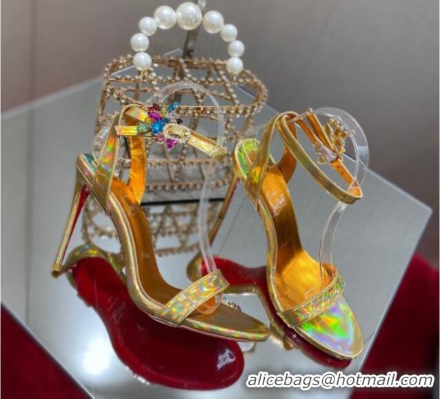 Buy Luxury Christian Louboutin Goldie Joli Laminated Leather Heel Sandals 10cm Gold Yellow 0220043