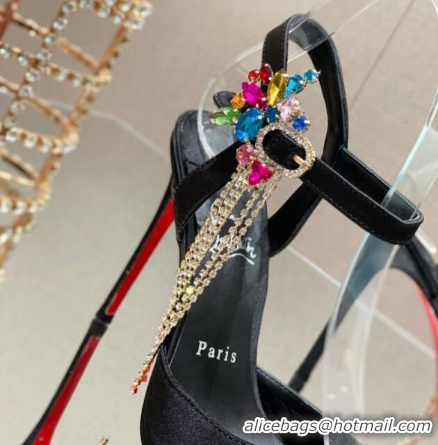 Top Design Christian Louboutin Black Satin Pumps 10cm with Strass Tassel 0220046