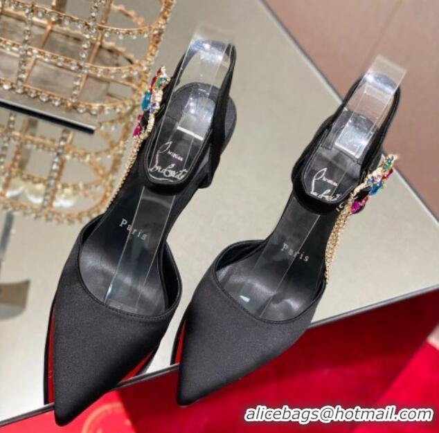 Top Design Christian Louboutin Black Satin Pumps 10cm with Strass Tassel 0220046