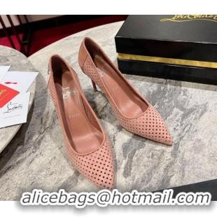 Popular Style Christian Louboutin Kate Pumps 10cm in Patent Leather and Perforated Suede Pink 0220047