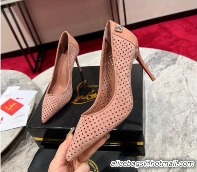 Popular Style Christian Louboutin Kate Pumps 10cm in Patent Leather and Perforated Suede Pink 0220047