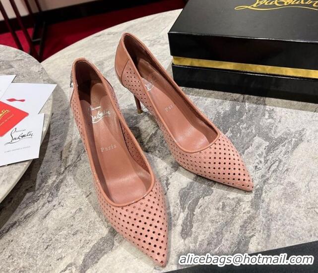 Popular Style Christian Louboutin Kate Pumps 10cm in Patent Leather and Perforated Suede Pink 0220047