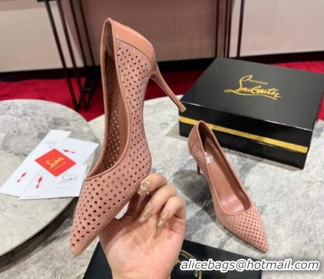 Popular Style Christian Louboutin Kate Pumps 10cm in Patent Leather and Perforated Suede Pink 0220047